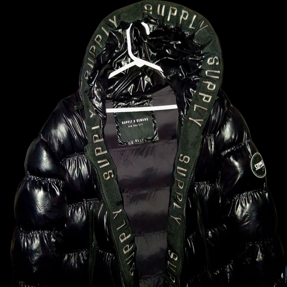 Black Puffer Jacket with Green Accents - Picture 2 of 13